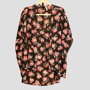 Live 4 Truth Black Pink Floral Sheer Kimono Cardigan S